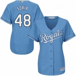 Womens Majestic Kansas City Royals 48 Joakim Soria Authentic Light Blue Alternate 1 Cool Base MLB Jersey