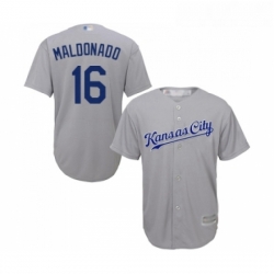 Youth Kansas City Royals 16 Martin Maldonado Replica Grey Road Cool Base Baseball Jersey 