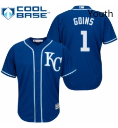 Youth Majestic Kansas City Royals 1 Ryan Goins Authentic Blue Alternate 2 Cool Base MLB Jersey 