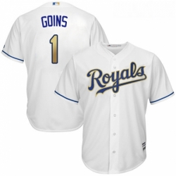 Youth Majestic Kansas City Royals 1 Ryan Goins Authentic White Home Cool Base MLB Jersey 