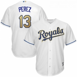 Youth Majestic Kansas City Royals 13 Salvador Perez Replica White Home Cool Base MLB Jersey