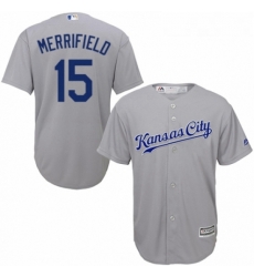 Youth Majestic Kansas City Royals 15 Whit Merrifield Replica Grey Road Cool Base MLB Jersey 