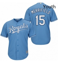 Youth Majestic Kansas City Royals 15 Whit Merrifield Replica Light Blue Alternate 1 Cool Base MLB Jersey 