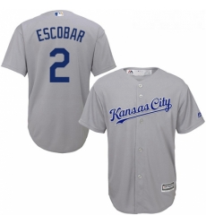 Youth Majestic Kansas City Royals 2 Alcides Escobar Replica Grey Road Cool Base MLB Jersey