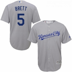 Youth Majestic Kansas City Royals 5 George Brett Replica Grey Road Cool Base MLB Jersey