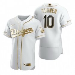 Los Angeles Dodgers 10 Justin Turner White Nike Mens Authentic Golden Edition MLB Jersey