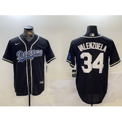 Los Angeles Dodgers 34 Fernando Valenzuela Black Authentic Collection Stitched MLB Jersey