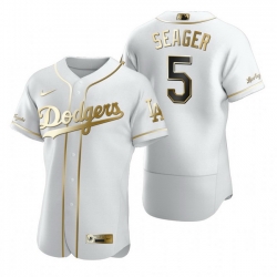 Los Angeles Dodgers 5 Corey Seager White Nike Mens Authentic Golden Edition MLB Jersey