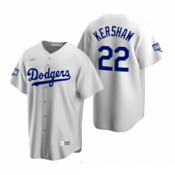 Men Brooklyn Los Angeles Dodgers 22 Clayton Kershaw White 2020 World Series Champions Cooperstown Collection Jersey