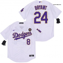 Men Dodgers Front 8 Back 24 Kobe Bryant White Purple Cool Base Stitched MLB Jersey