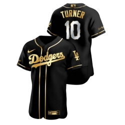 Men Los Angeles Dodgers 10 Justin Turner Black Gold 2020 Nike Flexbase Jersey