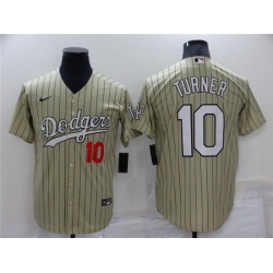 Men Los Angeles Dodgers 10 Justin Turner Cream Throwback Stitched Baseball Jerseys