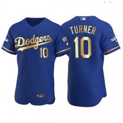 Men Los Angeles Dodgers 10 Justin Turner Men Nike Authentic 2021 Gold Program World Series Champions MLB Jersey Royal