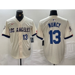 Men Los Angeles Dodgers 13 Max Muncy Cream Stitched Baseball Jersey 1