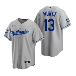 Men Los Angeles Dodgers 13 Max Muncy Gray 2020 World Series Champions Road Replica Jersey