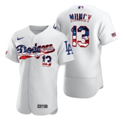 Men Los Angeles Dodgers 13 Max Muncy Men Nike White Fluttering USA Flag Limited Edition Flex Base MLB Jersey