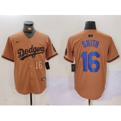 Men Los Angeles Dodgers 16 Will Smith Brown Cool Base Stitched Baseball Jersey 2