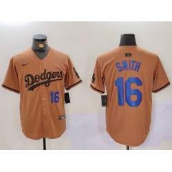 Men Los Angeles Dodgers 16 Will Smith Brown Cool Base Stitched Baseball Jersey 3