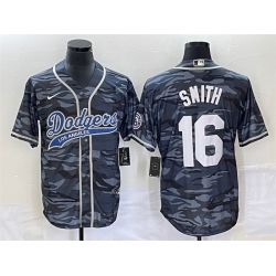 Men Los Angeles Dodgers 16 Will Smith Gray Camo Cool Base With Patch Stitched Baseball Jersey Men Los Angeles Dodgers 16 Will Smith Gray Camo Cool Base With Patch Stitched Baseball Jersey