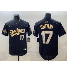 Men Los Angeles Dodgers 17 Shohei Ohtani Black Gold 2025 World Series Champions Patch Limited Stitched Baseball Jersey