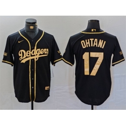 Men Los Angeles Dodgers 17 Shohei Ohtani Black Gold World Series Champions Cool Base Stitched Baseball Jersey