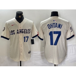 Men Los Angeles Dodgers 17 Shohei Ohtani Cream Stitched Baseball Jersey 1 II