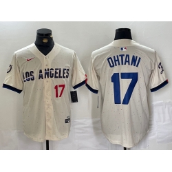 Men Los Angeles Dodgers 17 Shohei Ohtani Cream Stitched Baseball Jersey 2 II