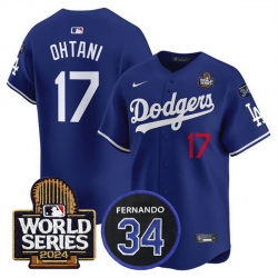 Men Los Angeles Dodgers 17 Shohei Ohtani Royal 2024 World Series With Fernando Memorial Patch Limited Stitched Baseball Jersey