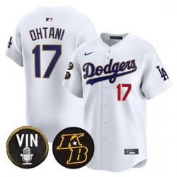Men Los Angeles Dodgers  17 Shohei Ohtani White 2026 Vin   Kobe Patch Gold Trim Vapor Premier Limited Stitched Baseball Jersey