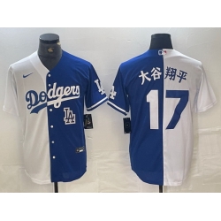 Men Los Angeles Dodgers 17 Shohei Ohtani White Blue Split Cool Base Stitched Baseball Jersey C