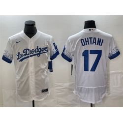 Men Los Angeles Dodgers 17 Shohei Ohtani White City Connect Flex Base With Patch Stitched Baseball Jersey Men Los Angeles Dodgers 17 Shohei Ohtani White City Connect Flex Base With Patch Stitched Baseball Jersey