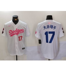 Men Los Angeles Dodgers 17 Shohei Ohtani White Pink Vin  26 Kobe Patch Stitched Baseball Jersey 2