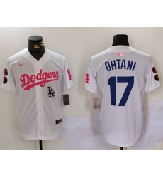 Men Los Angeles Dodgers 17  Shohei Ohtani White Pink Vin  26 Kobe Patch Stitched Baseball Jersey 3