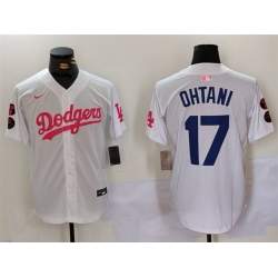 Men Los Angeles Dodgers 17 Shohei Ohtani White Pink Vin  26 Kobe Patch Stitched Baseball Jersey