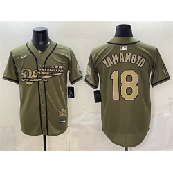 Men Los Angeles Dodgers  18 Yoshinobu Yamamoto Olive 2026 Armed Forces Day Stitched Baseball Jersey