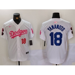 Men Los Angeles Dodgers 18 Yoshinobu Yamamoto White Pink Vin  26 Kobe Patch Stitched Baseball Jersey 6