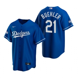 Men Los Angeles Dodgers 21 Walker Buehler Royal 2020 World Series Champions Replica Jersey