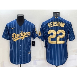 Men Los Angeles Dodgers 22 Clayton Kershaw Navy Gold Cool Base Stitched Baseball Jersey