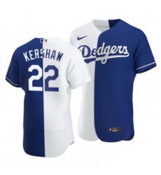 Men Los Angeles Dodgers 22 Clayton Kershaw Split White Blue Two Tone Jersey