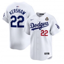 Men Los Angeles Dodgers 22 Clayton Kershaw White 2024 World Series Home Limited Stitched Baseball Jersey