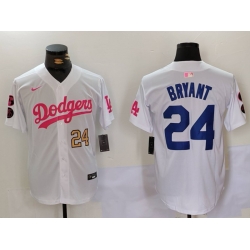 Men Los Angeles Dodgers 24 Kobe Bryant White Pink Vin  26 Kobe Patch Stitched Baseball Jersey 6