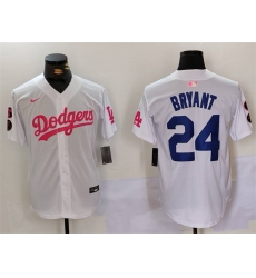 Men Los Angeles Dodgers 24 Kobe Bryant White Pink Vin  26 Kobe Patch Stitched Baseball Jersey