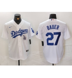 Men Los Angeles Dodgers 27 Trevor Bauer White Stitched Baseball Jersey 1