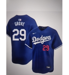 Men Los Angeles Dodgers 29 Michael Grove Blue Stitched Baseball Jersey