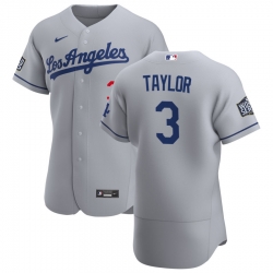 Men Los Angeles Dodgers 3 Chris Taylor Men Nike Gray Road 2020 World Series Bound Flex Base Team MLB Jersey