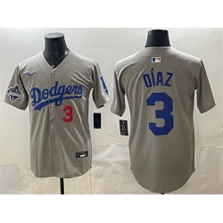 Men Los Angeles Dodgers 3 Edwin D EDaz Grey With 2025 World Series Champions Patch Limited Stitched Baseball Jersey