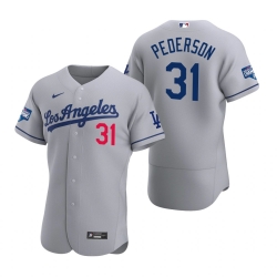 Men Los Angeles Dodgers 31 Joc Pederson Gray 2020 World Series Champions Road Flex Base Jersey