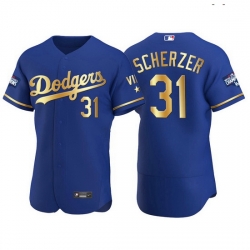 Men Los Angeles Dodgers 31 Max Scherzer Men Nike Authentic 2021 Gold Program World Series Champions MLB Jersey Royal