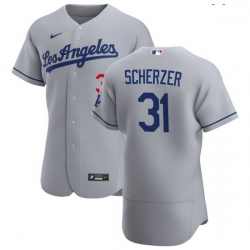 Men Los Angeles Dodgers 31 Max Scherzer Men Nike Gray Road 2020 Authentic Team MLB Jersey