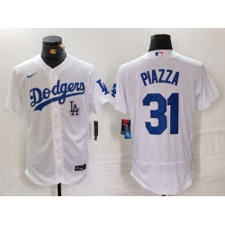 Men Los Angeles Dodgers 31 Mike Piazza White Flex Base Stitched Baseball Jersey 2
